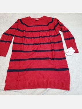 NWT Lularoe Red Blue Striped Romantic Cozy Classic Sweater Shift Dress Small